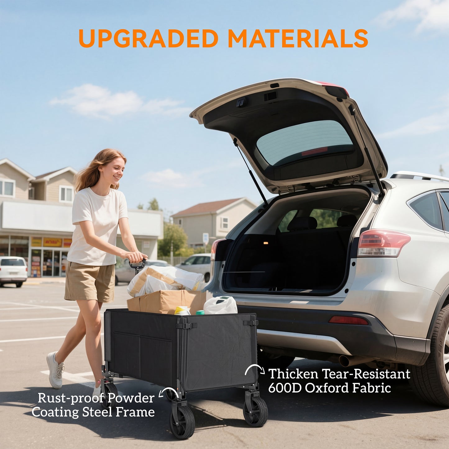 Festival Trolley on Wheels, 150L Folding Camping Trolley Cart with Openable Sides