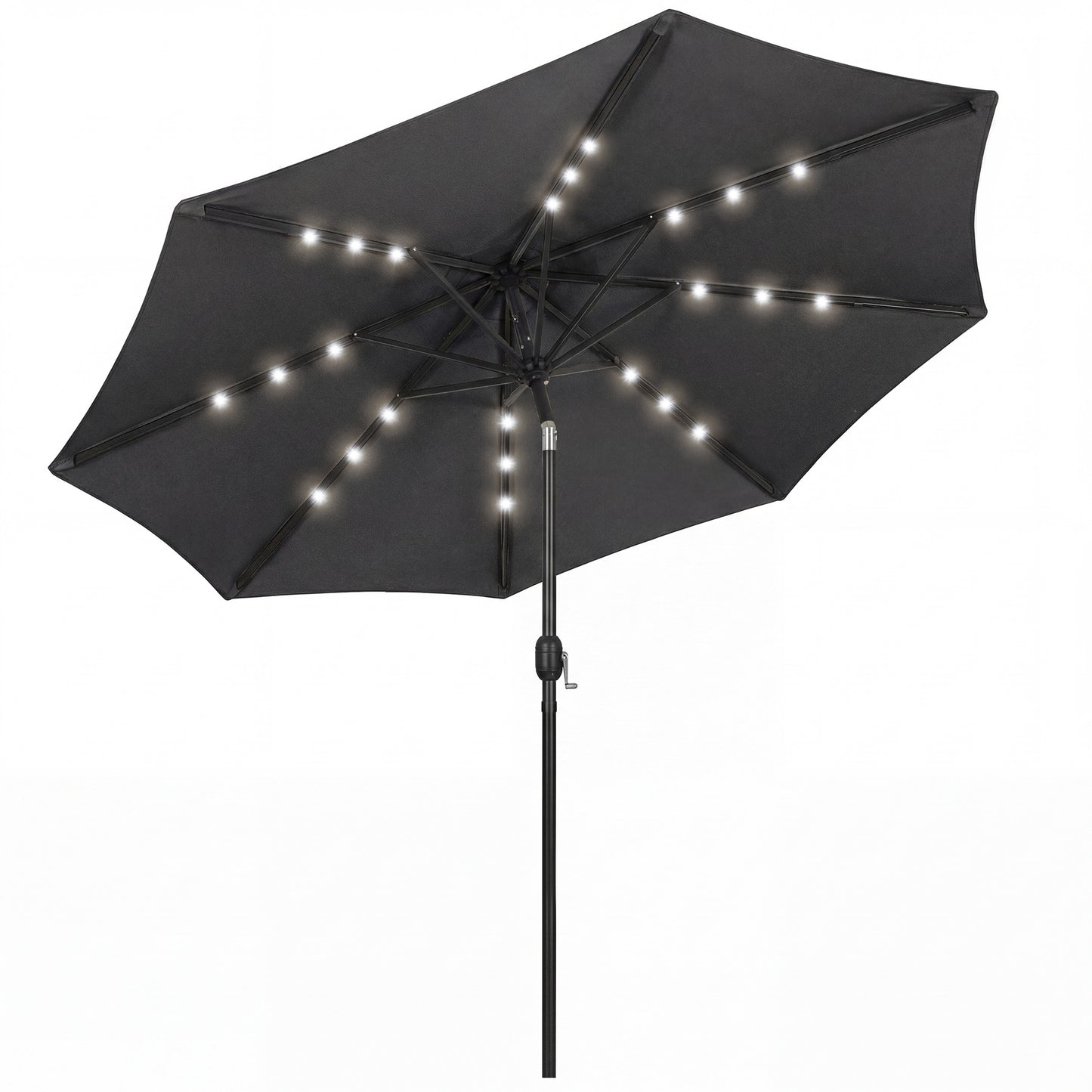 2.6 m Garden Parasol Umbrella with LED Solar Light, Parasol Cover, Outdoor Market Patio Umbrella, Black