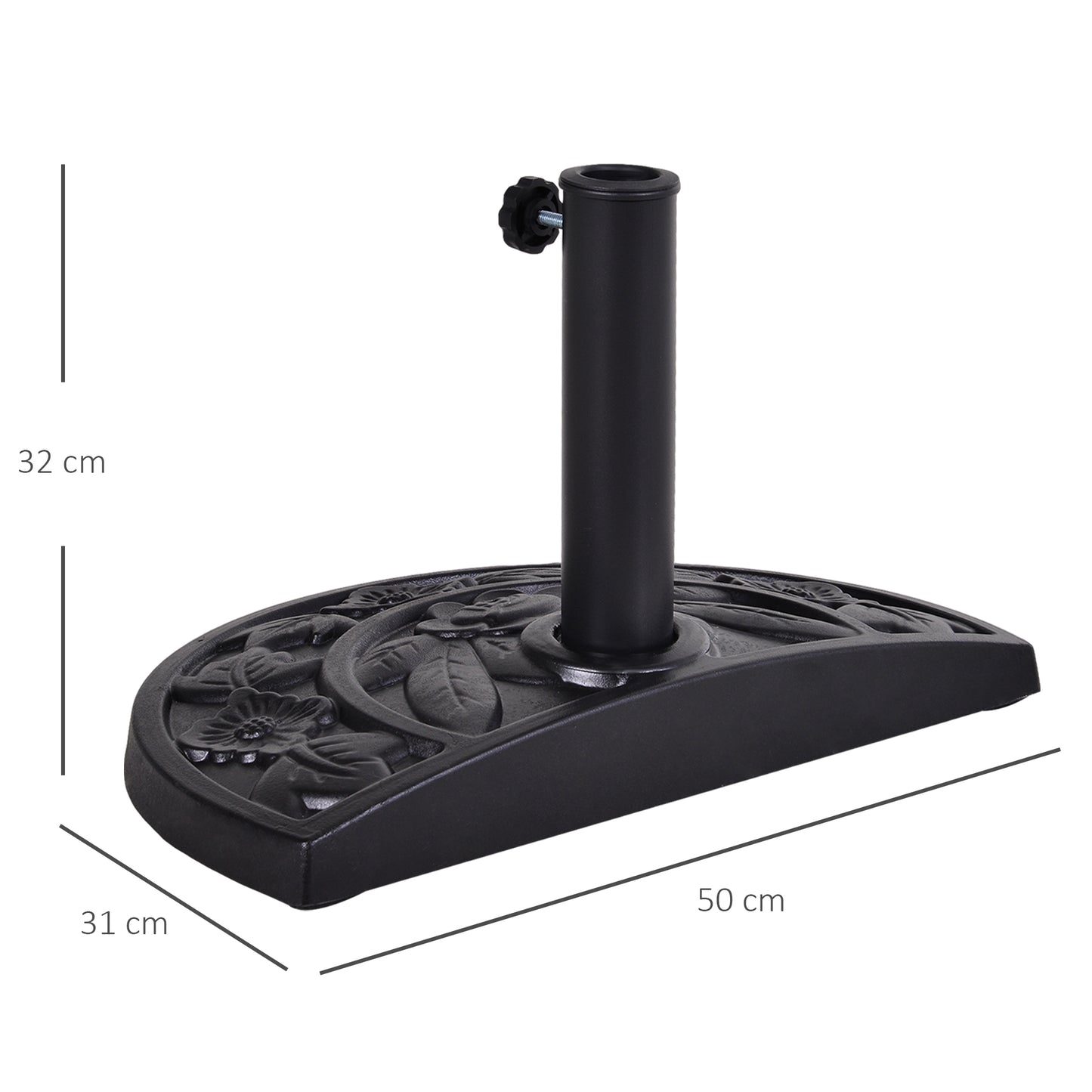9kg Resin Parasol Base, Half Round Umbrella Stand with Floral Design for Garden, Outdoor, Suitable Umbrella Rod: Ø3.8cm