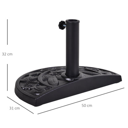 9kg Resin Parasol Base, Half Round Umbrella Stand with Floral Design for Garden, Outdoor, Suitable Umbrella Rod: Ø3.8cm