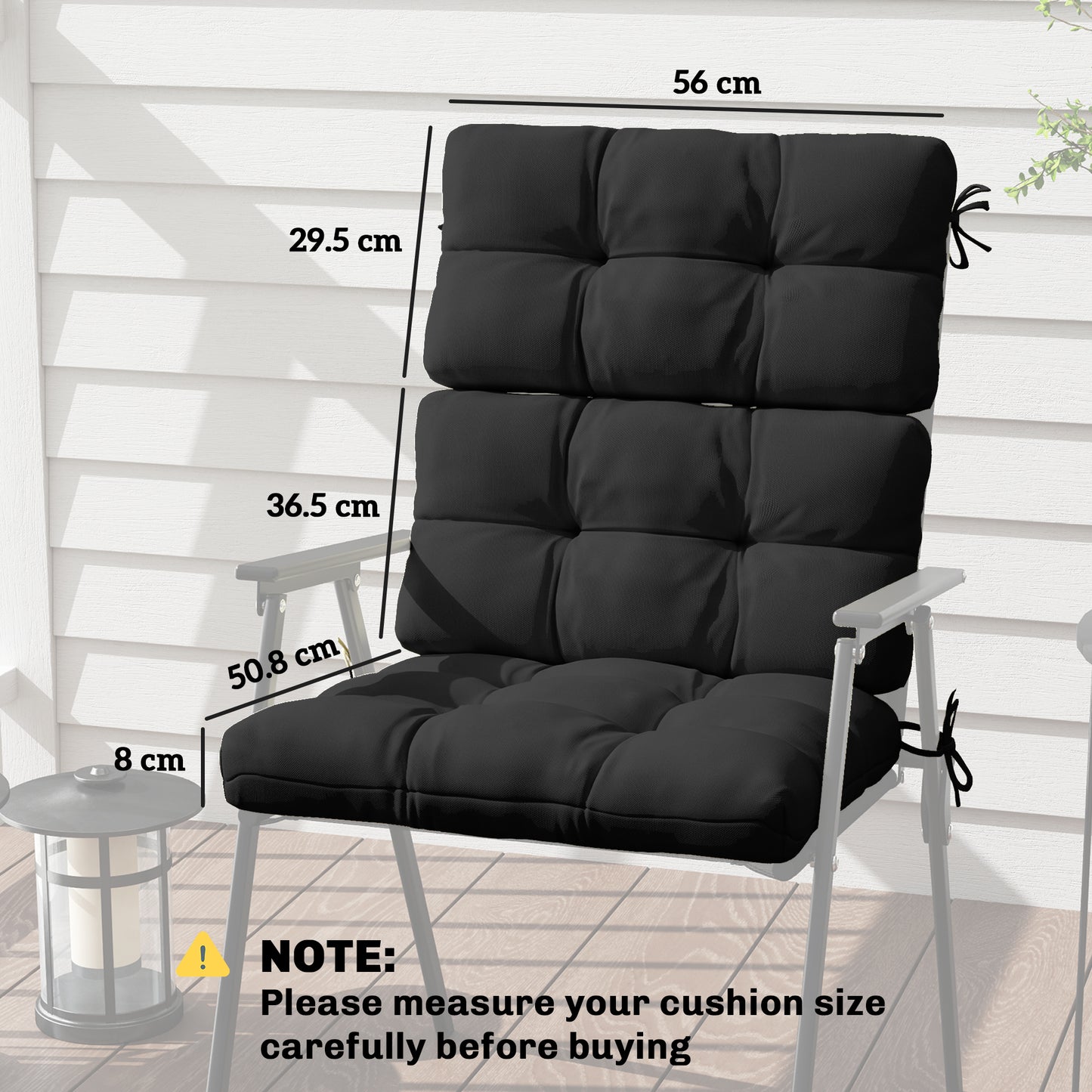 2-Piece Seat Cushion Replacement with Backrest, Garden Patio Chair Cushions Set with Ties, Black