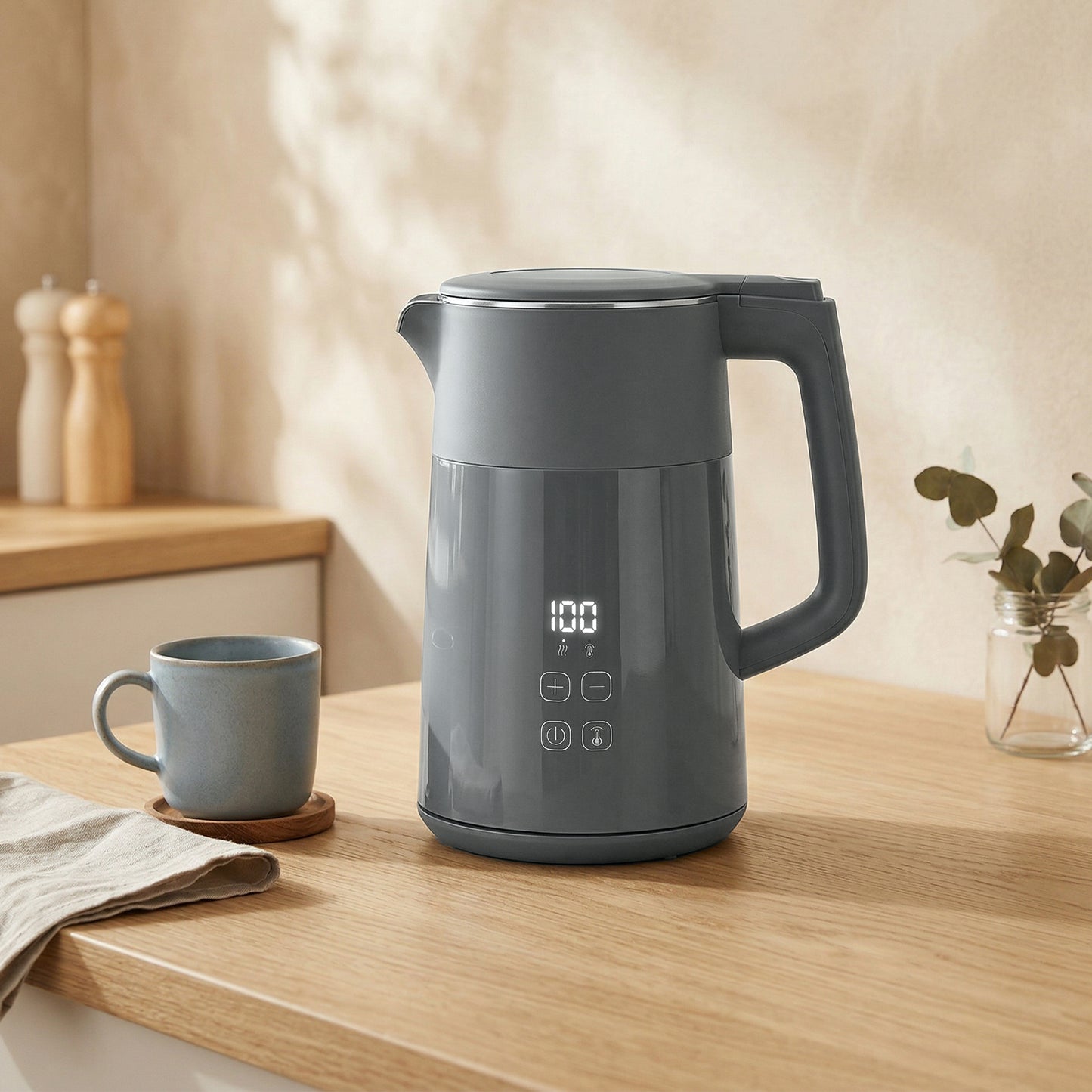 Electric Kettle, 1.7L Fast Boil 3kW Water Kettle with UK Strix Thermostat, LED Display, Keep Warm Function, Grey