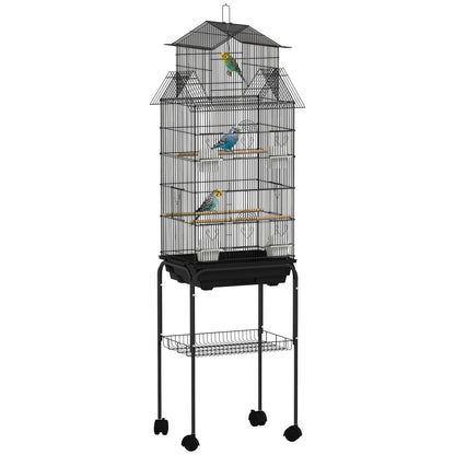 Metal Bird Cage with Plastic Swing, Perch, Food Container, Tray, Handle, for Finches, Canaries, Budgies, 43 x 32.5 x 163