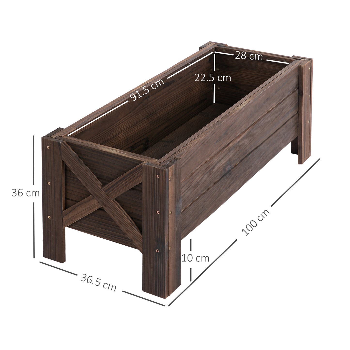 58L Garden Raised Bed Planter Grow Containers for Outdoor Patio Plant Flower Vegetable Pot Fir Wood, 100 x 36.5 x 36 cm
