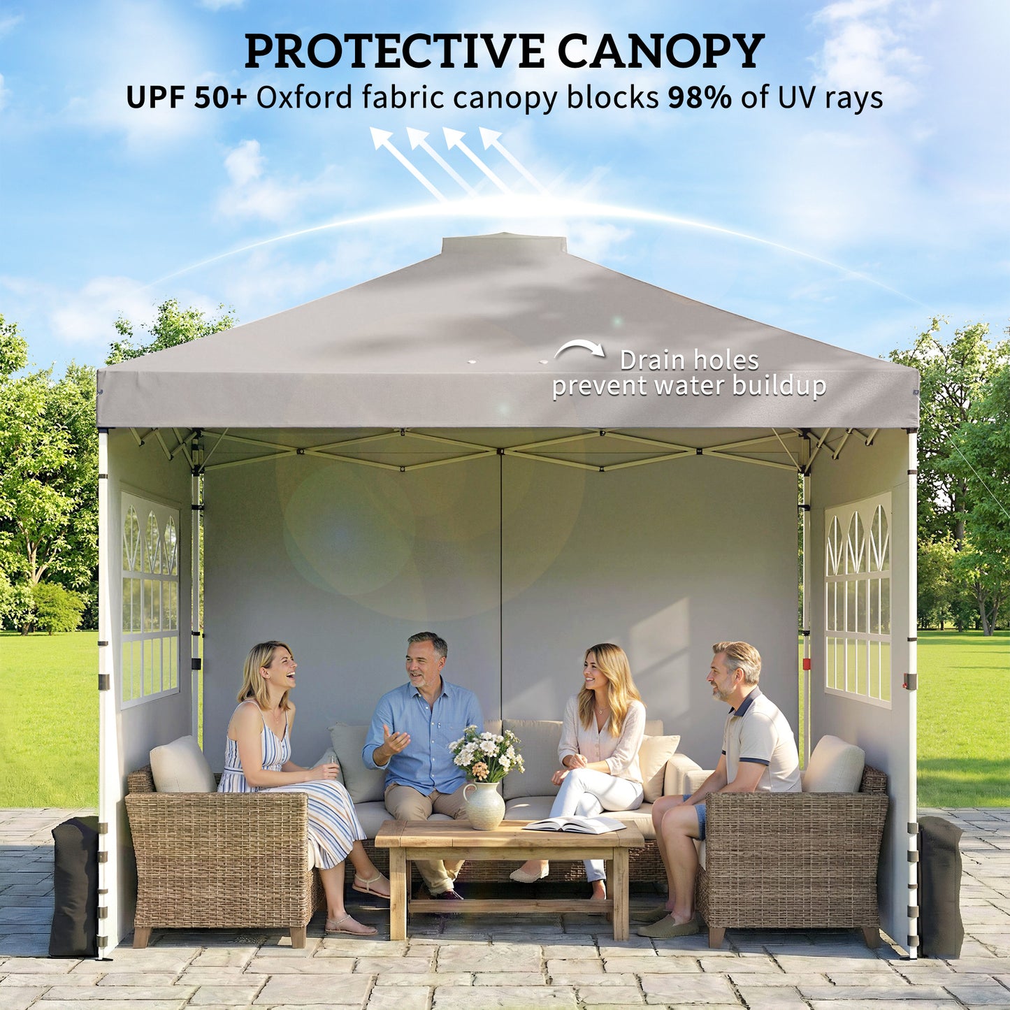 Pop Up Gazebo Waterproof Height Adjustable Canopy with 3 Sidewalls Wheeled Bag for Parties 3 x 3 m Grey
