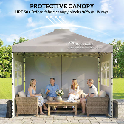 Pop Up Gazebo Waterproof Height Adjustable Canopy with 3 Sidewalls Wheeled Bag for Parties 3 x 3 m Grey