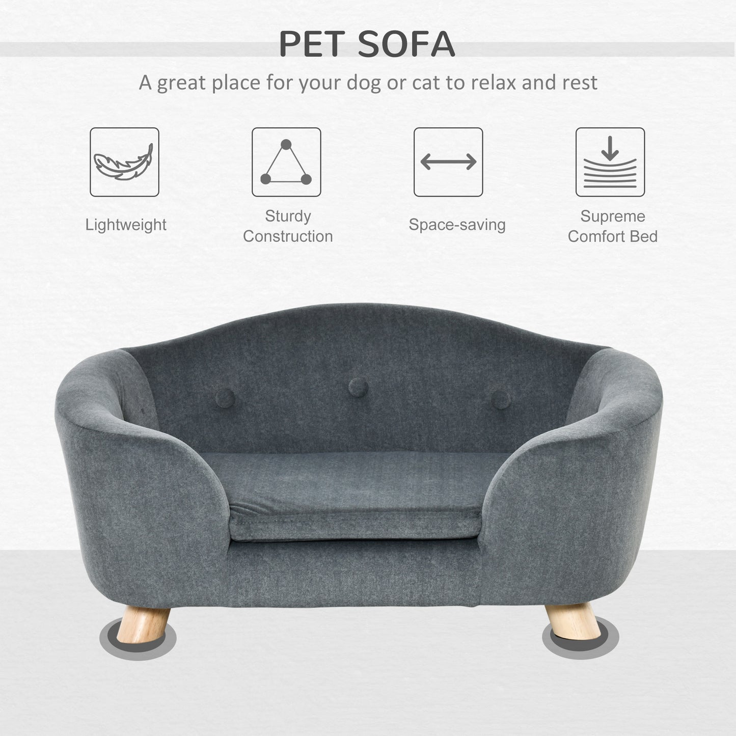 Dog Sofa Bed Pet Chair Couch with Water Resistant Fabric, Kitten Lounge with Soft Cushion, Wooden Frame for Mini Size Dogs