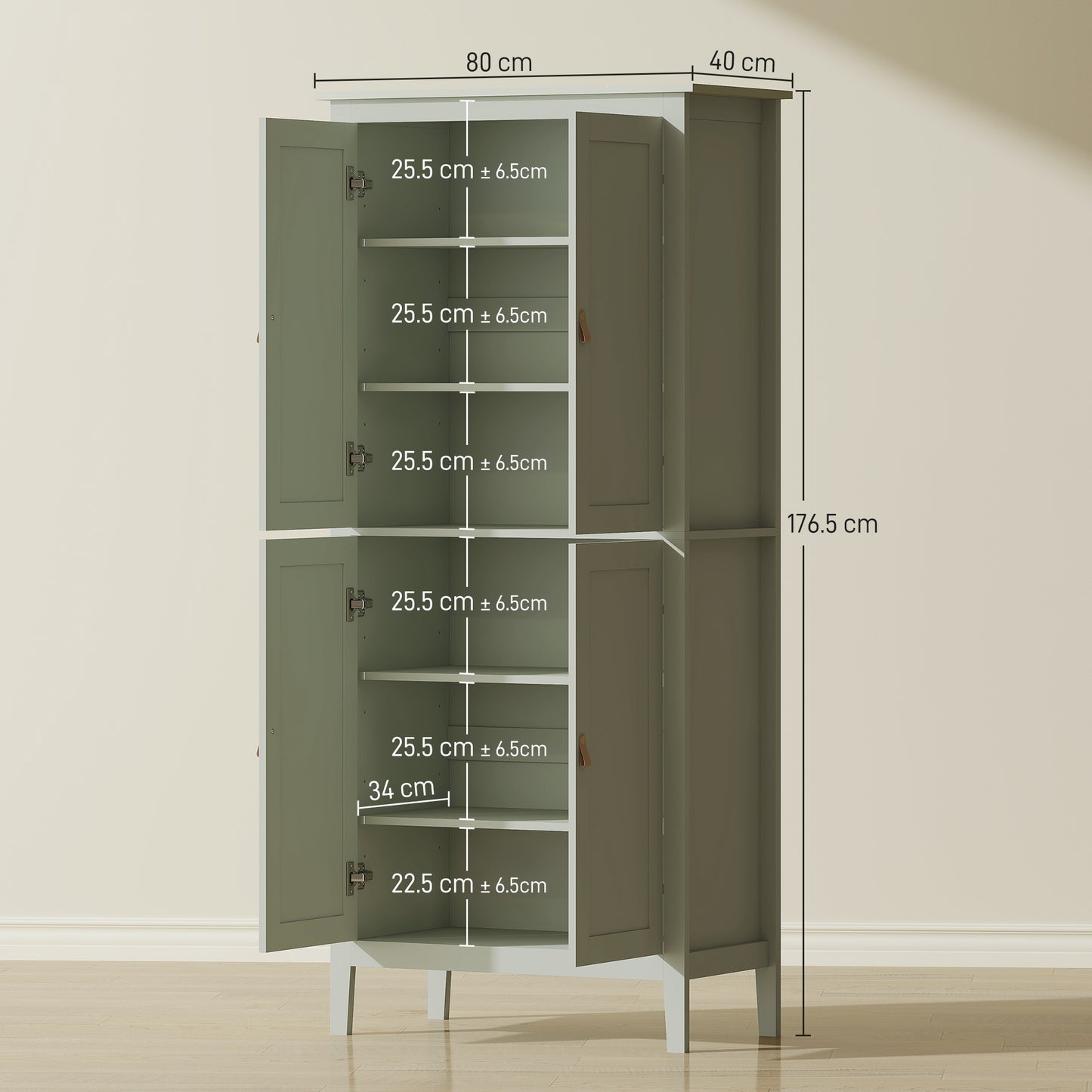 Tall Pantry Cupboard with Motion Sensor LED Light - Green