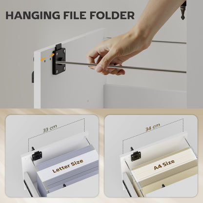 Rolling File Cabinet with 2 Drawers, Mobile Filing Cabinet with Hanging File Folder for Letter Sized Documents, White