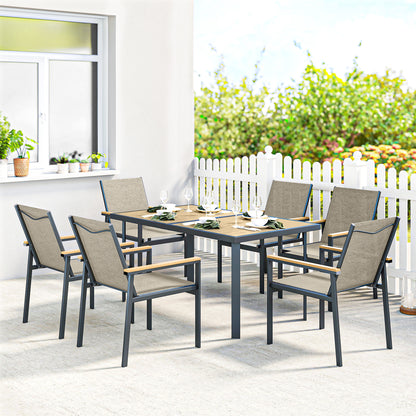 Seven-Piece Metal Garden Dining Set, with Glass-Top Table - Khaki