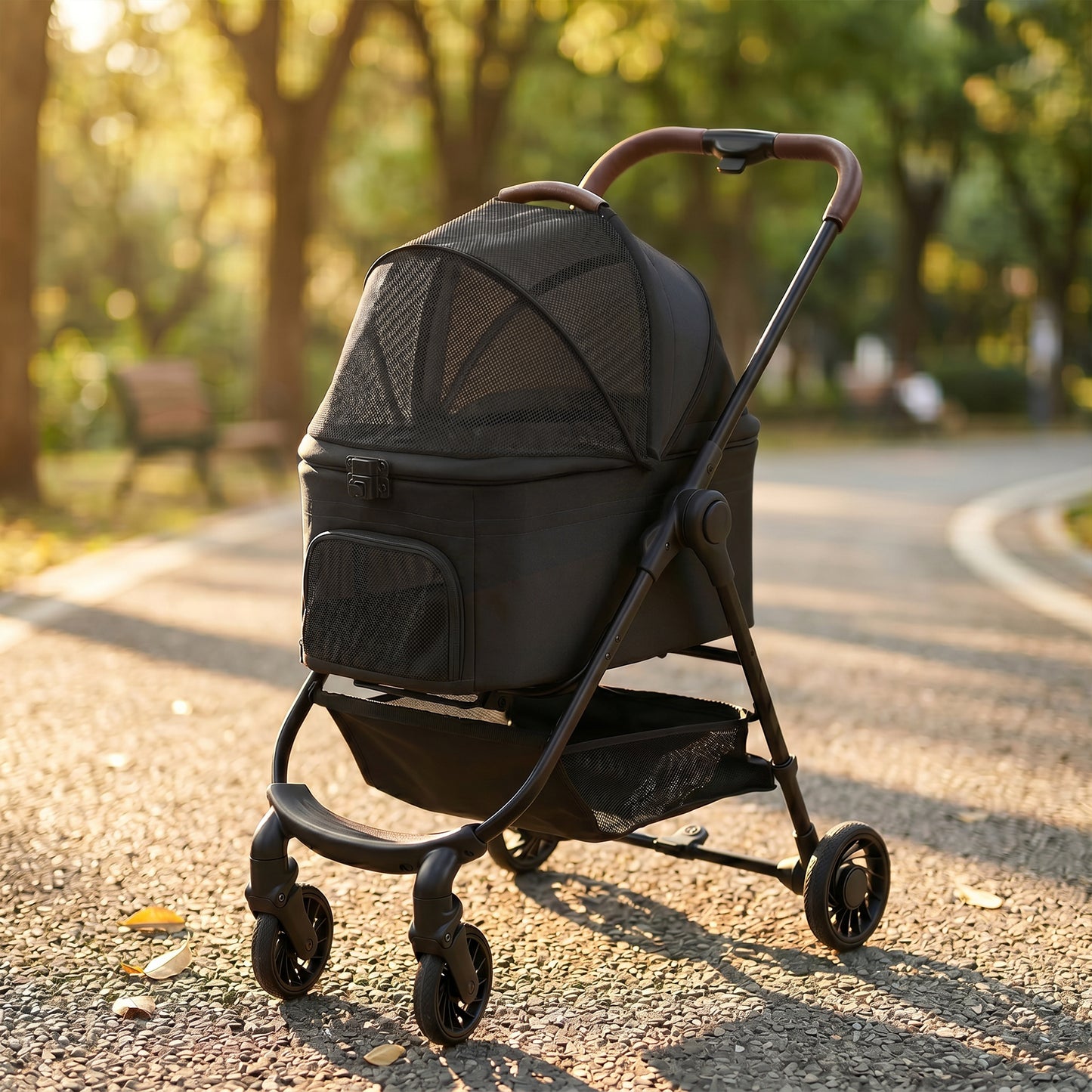 Dog Stroller, 3 in 1 Foldable Pet Stroller for Small Puppy Cat with Detachable Travel Carrier, Storage Basket, Black