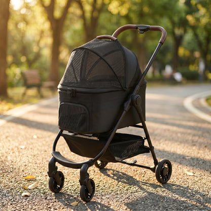 Dog Stroller, 3 in 1 Foldable Pet Stroller for Small Puppy Cat with Detachable Travel Carrier, Storage Basket, Black