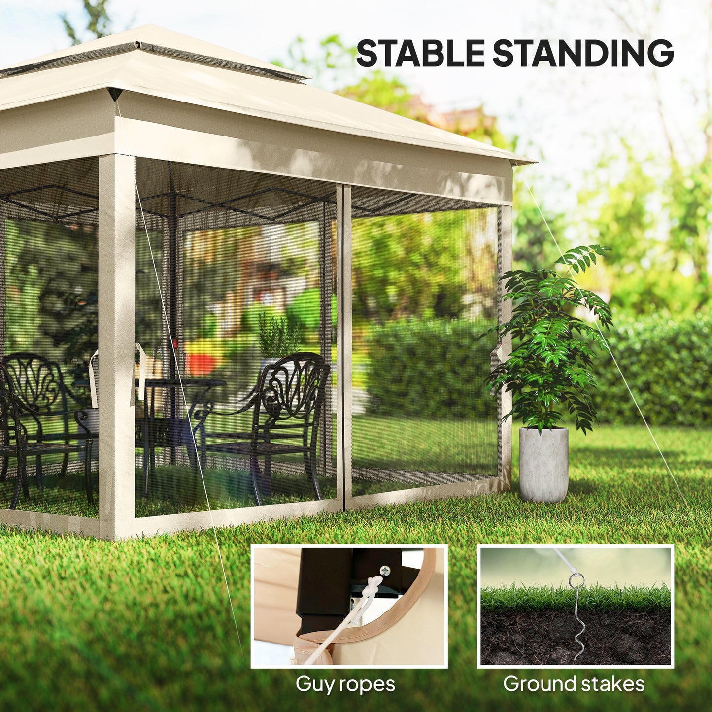 3 x 3(m) Pop Up Gazebo, Double-roof Garden Tent with Netting and Carry Bag, Party Event Shelter for Outdoor Patio