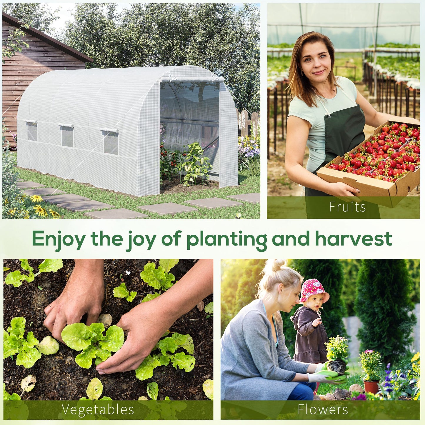 4.5 x 2 x 2 m Polytunnel Greenhouse, Walk-in Green House for Garden with Mesh Windows, Galvanised Steel Frame, White