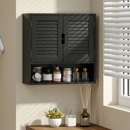 Bathroom Cabinet, Wall Mounted Storage Cabinet with Adjustable Shelves, 60 x 20 x 60 cm, Black