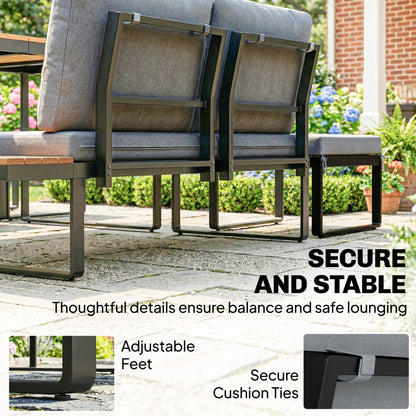 Patio Furniture Set Modular Garden Sofa Set 6 Pieces with Dining Table for Outdoor Patio Grey