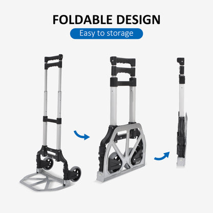 Aluminium Folding Hand Truck Trolley, Heavy Duty Foldable Sack Cart with Adjustable Telescoping Handle, 70KG Load Capacity