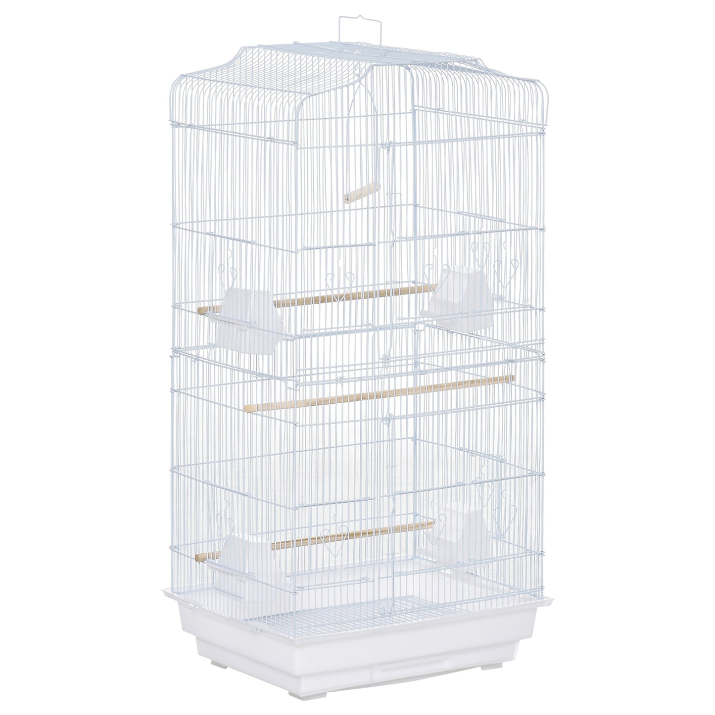 Large Metal Bird Cage with Perches, Food Bowls, Swing, for Budgies, Parakeets, White