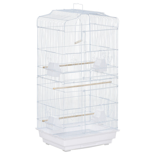 Large Metal Bird Cage with Perches, Food Bowls, Swing, for Budgies, Parakeets, White