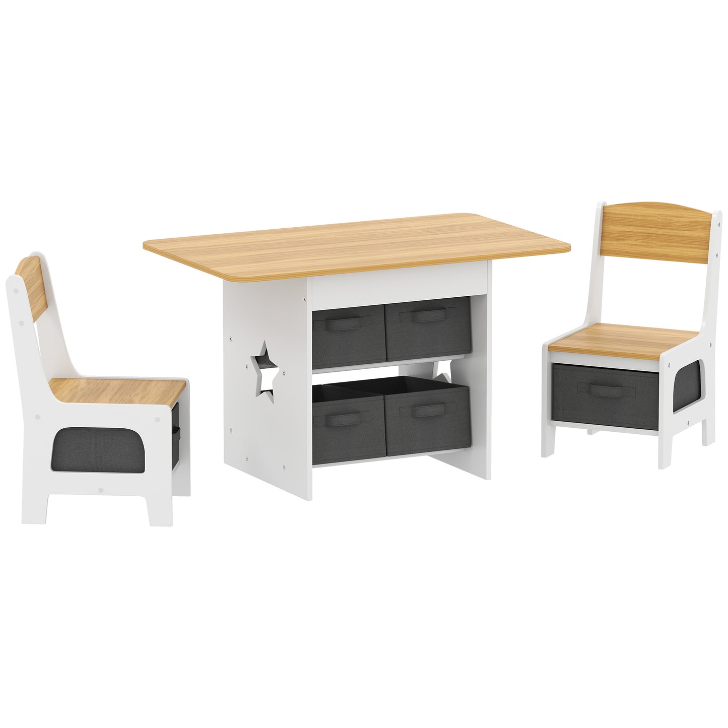 Kids Table and Chair Set, Toddler Table and 2 Chairs Set with 6 Removable Drawers, for Boys Girls Ages 3-8, Natural
