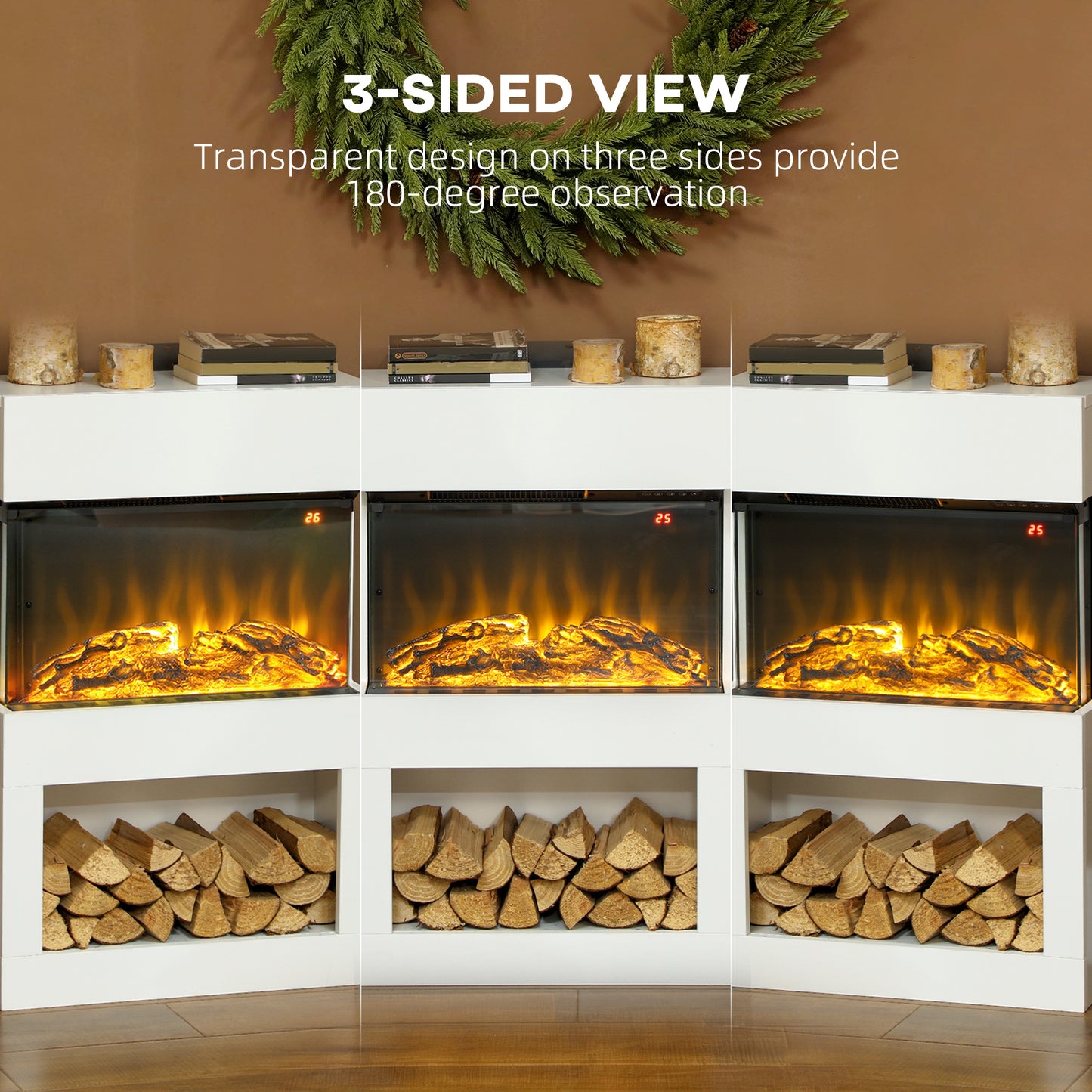 19" Electric Fireplace with Surround, 3D Flame Effect, 6 Colours & 3 Brightness Levels
