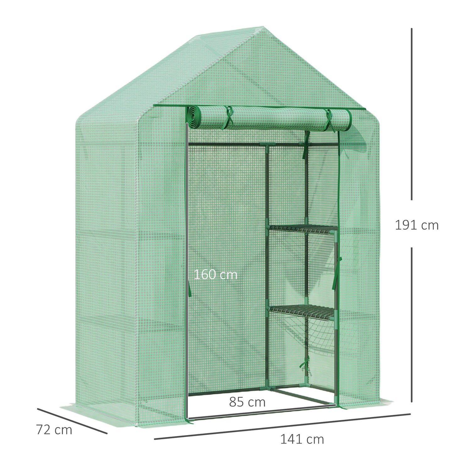 Walk In Greenhouse with Shelves, Portable Gardening Plant Grow House for Outdoor with 2 Tier Shelf, Roll-Up Zippered Door