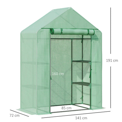 Walk In Greenhouse with Shelves, Portable Gardening Plant Grow House for Outdoor with 2 Tier Shelf, Roll-Up Zippered Door