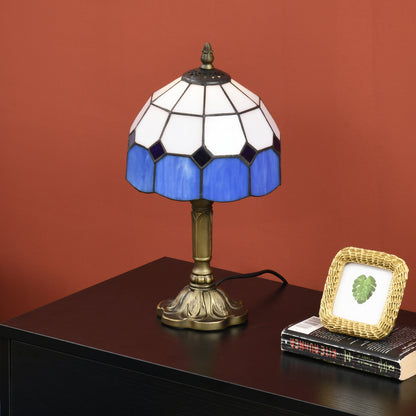 Handmade Art Deco Glass Table Lamp - White/Blue