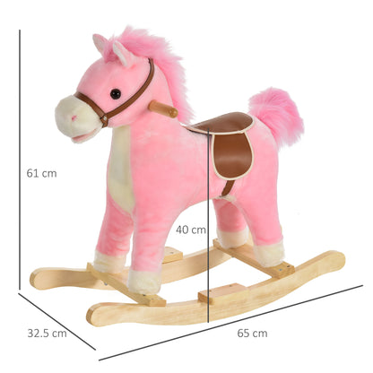 Kids Plush Rocking Horse w/ Sound Moving Mouth Wagging Tail Children Rocker Ride On Toy Gift 3-6 Years Pink