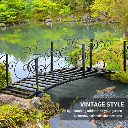 184cm Metal Arch Garden Garden Bridge, Safety Siderails, Arc Footbridge for Garden Creek, Stream, Pond, Black