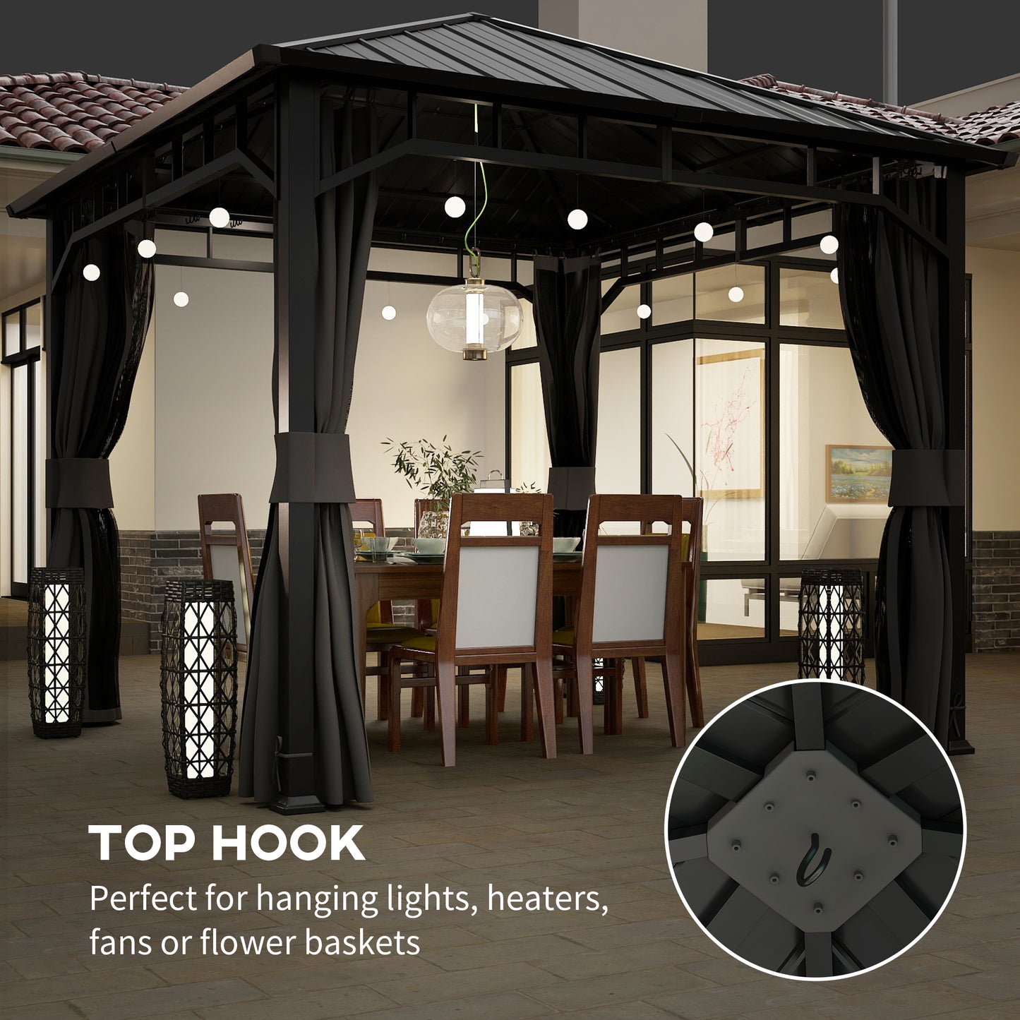 3 x 3(m) Hardtop Gazebo with Galvanised Steel Roof, Waterproof Permanent Pavilion Garden Gazebo