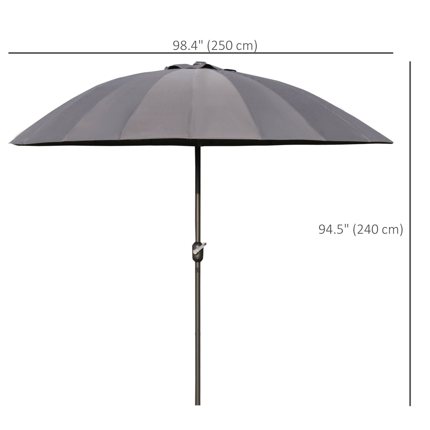 2.5m Shanghai Garden Parasol Umbrella with Crank & Tilt, Adjustable Outdoor Sun Shade, Grey