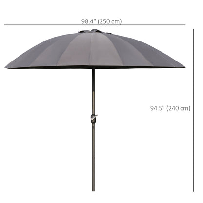 2.5m Shanghai Garden Parasol Umbrella with Crank & Tilt, Adjustable Outdoor Sun Shade, Grey