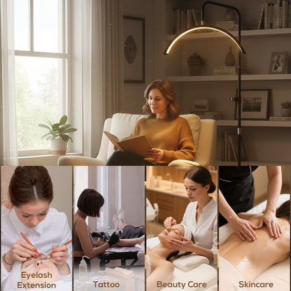 Half Moon Lash Light, 350° Rotatable Head, 7 Colours, Dimmable Beauty Floor Lamp, Black