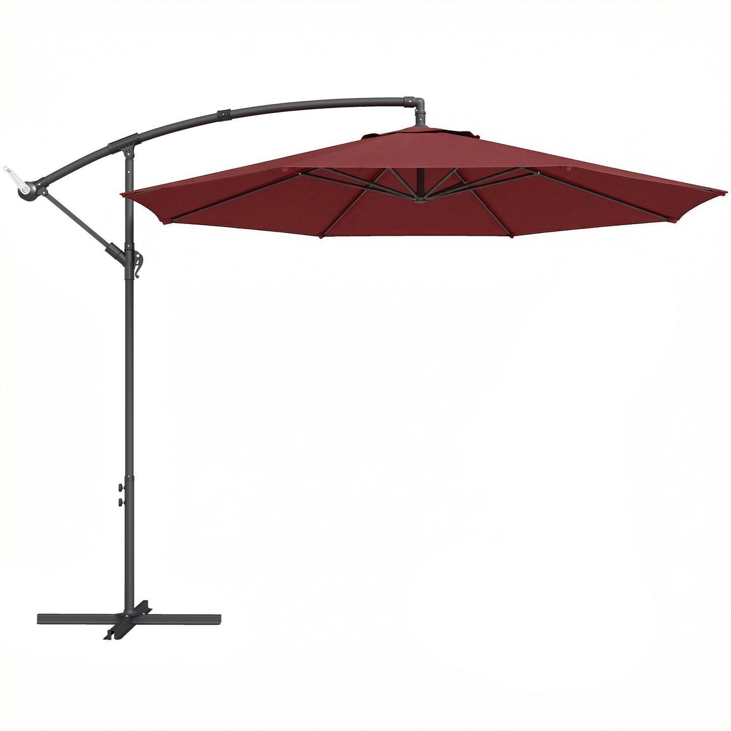 3 m Overhanging Cantilever Parasol, with Cross Base - Wine Red