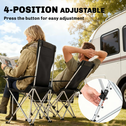 Set of 2 Reclining Folding Camping Chair w/ Detachable Footrest, Storage Bag, Cup Holder & Headrest