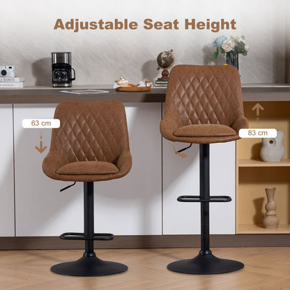 Set of Two Faux Leather Retro Bar Stools - Orange