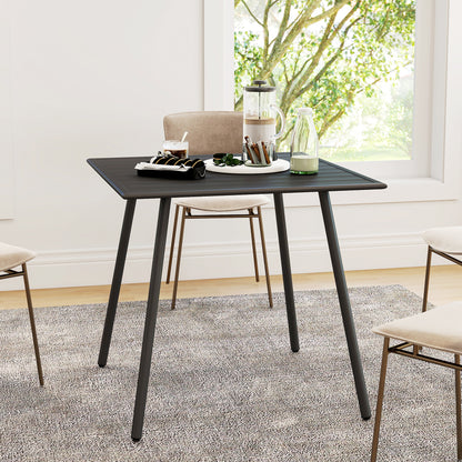 Square Garden Table with Slat Top, Steel Frame, Outdoor Table for 4 Person, 80 x 80 x 74 cm, Black
