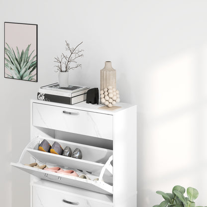 Marble Shoe Storage Cabinet with 3 Flip Drawers, Hallway Cabinet with Top Drawer and Adjustable Shelves