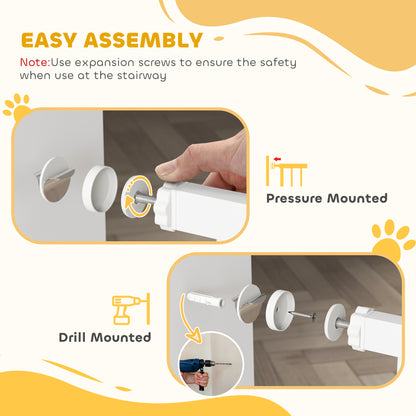 Pressure Fit Dog Stair Gate No Drilling Safety Gate Auto Close for Doorways, Hallways, 74-100cm Adjustable, 94cm Tall, White