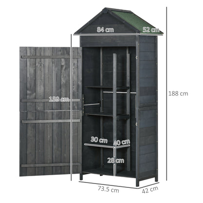 Garden Shed 4-Tier Wooden Garden Outdoor Shed 3 Shelves Utility Gardener Cabinet Lockable 2 Doors - Grey