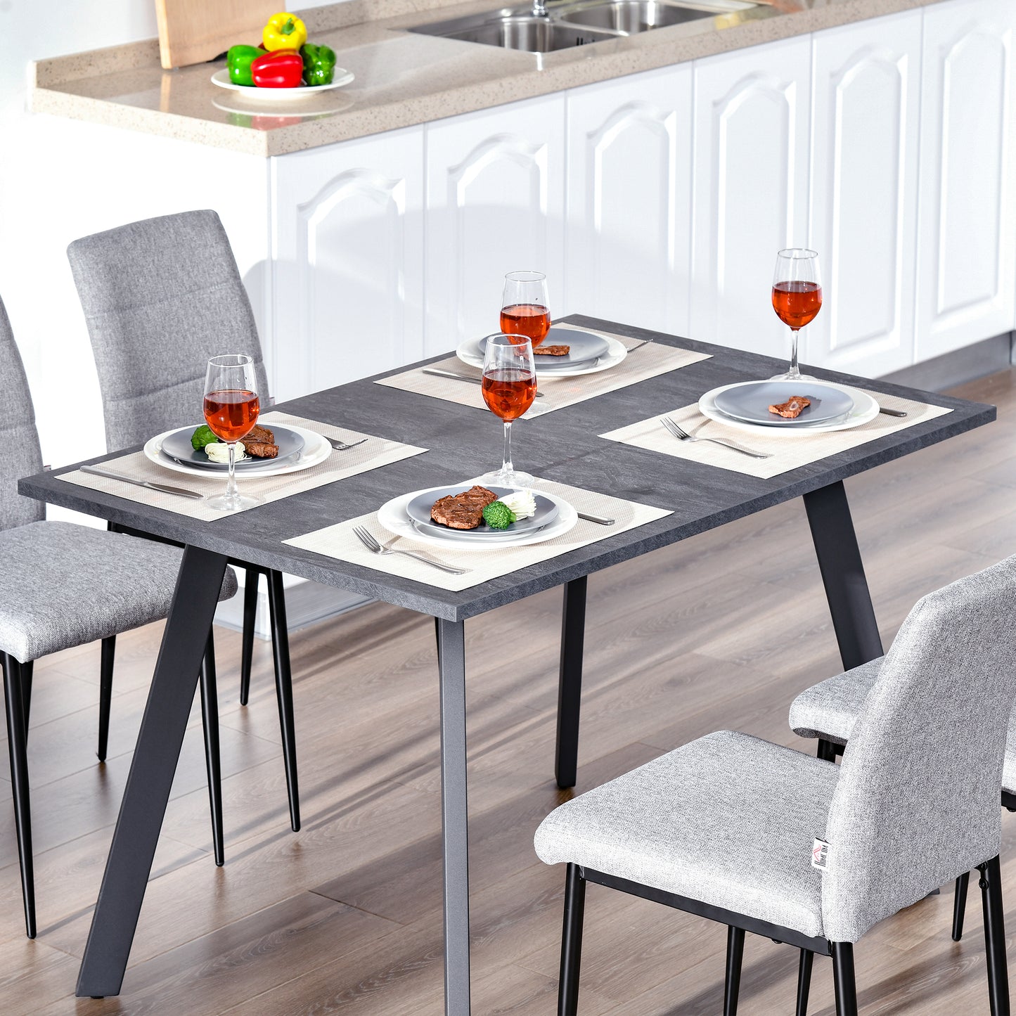 Dining Table, Contemporary Rectangle Kitchen Table with Metal Legs and Spacious Tabletop for Dining Room, Living Room
