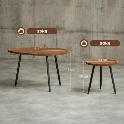Nesting Coffee Table Set of 2, 80cm Modern Stacking End Side Table with Metal Legs for Living Room Bedroom Office