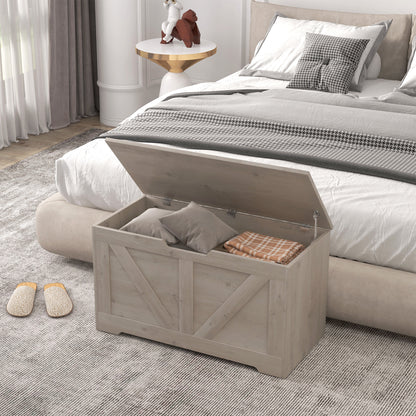 100L Home Storage Box, with Safety Hinge - Grey Wood-Effect