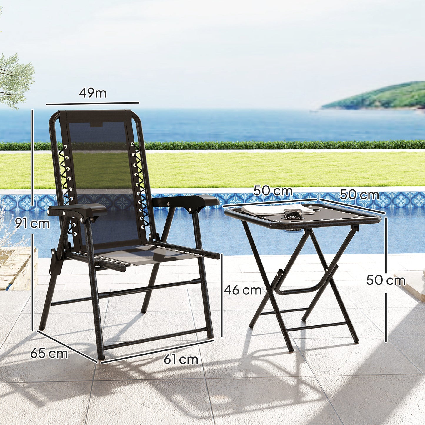 Three-Piece Garden Table and Chair Set - Black
