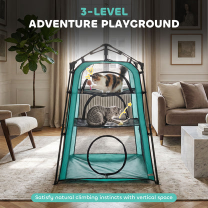 Cat Tent, 3-Tier Portable Pet Tent for Indoor Outdoor, Cat House with Multi-Door, Carry Bag, Breathable Mesh