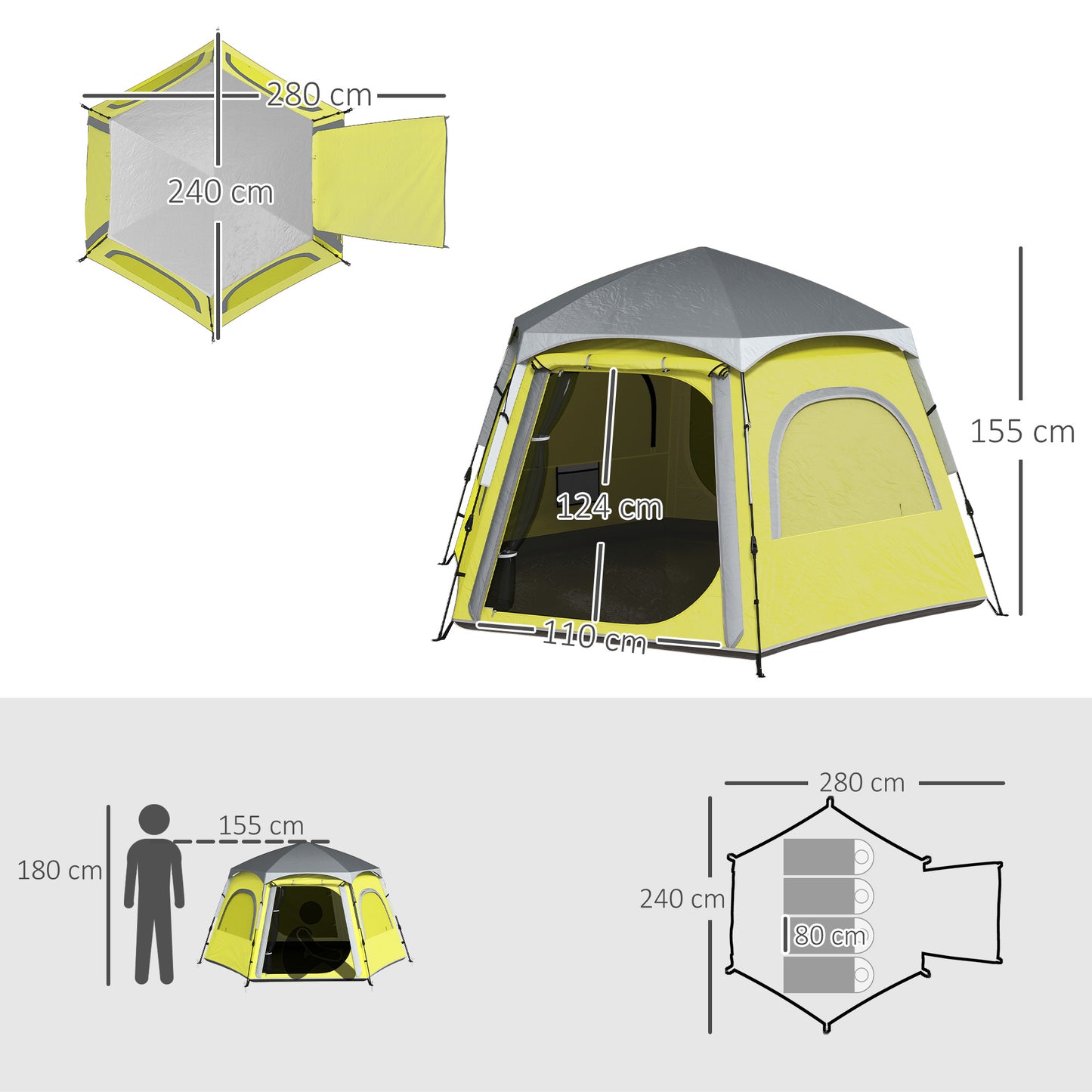 Instant Pop Up Camping Tent, 2/3/4 Person Easy Setup Dome Family Tent with Vestibule, Rainfly, 4 Mesh Windows & 2 Doors