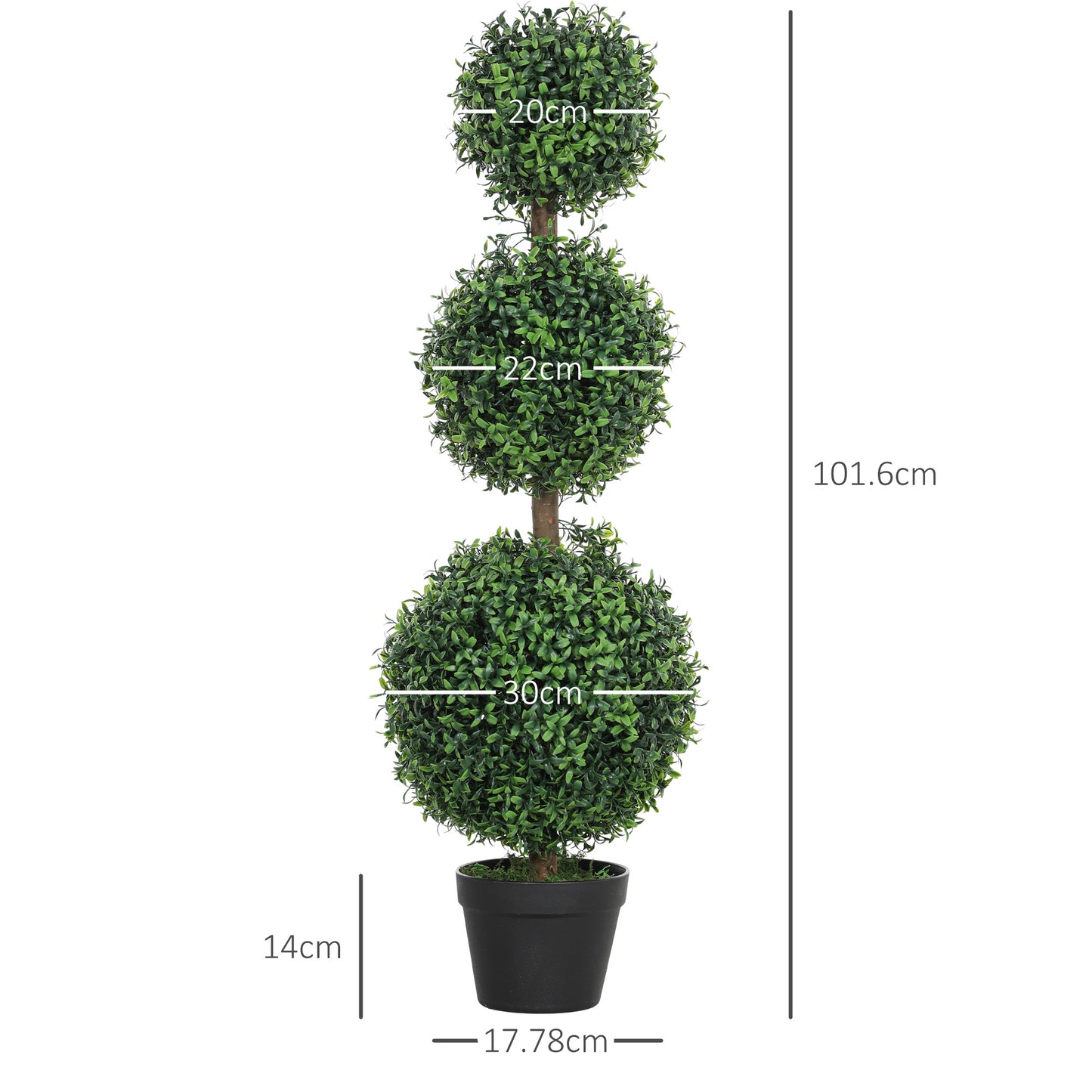 Set of 2 Decorative Artificial Trees, Topiary Ball-shaped Boxwood Trees in Pot, Fake Plants for Home Indoor outdoor Decor