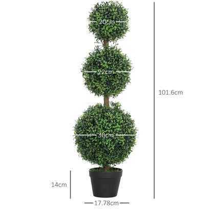 Set of 2 Decorative Artificial Trees, Topiary Ball-shaped Boxwood Trees in Pot, Fake Plants for Home Indoor outdoor Decor