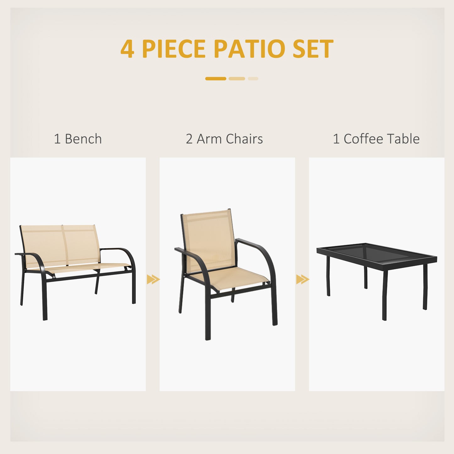 Four-Piece Curved Steel Garden Dining Set - Beige/Grey